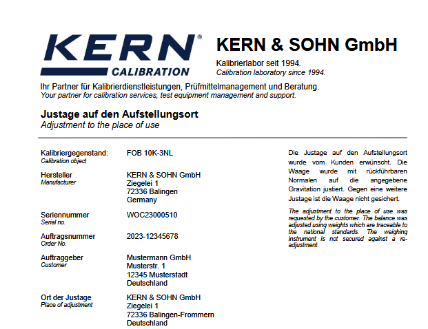 Justage auf Aufstellungsort